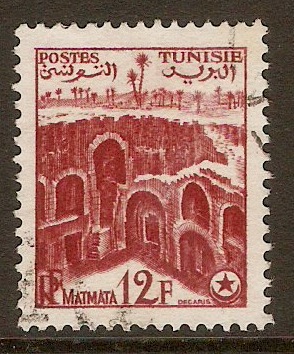 Tunisia 1954 12f Lake-brown. SG377.